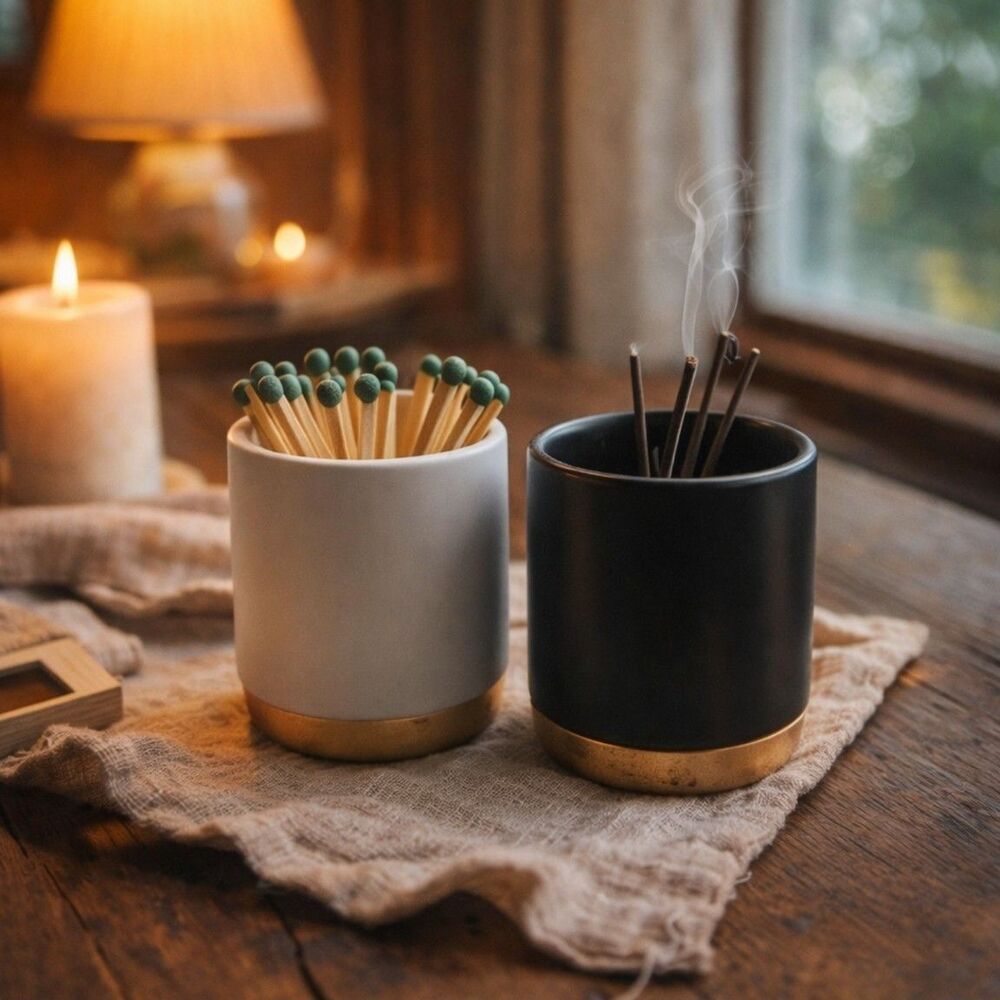 Ceramic Incense Match Holder set - Black White Gold -